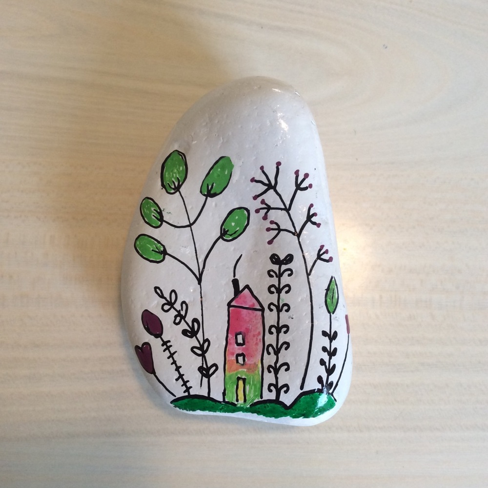 Folk Art Design Painted Rock
